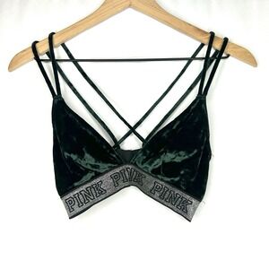 Victoria's Secret PINK Velvet Bralette Green Strappy Criss Cross Triangle Bra